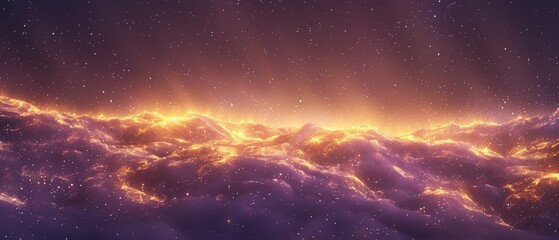Fototapeta premium A stunning cosmic landscape with glowing clouds and a sparkling night sky, creating an otherworldly, celestial atmosphere.