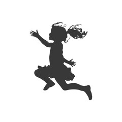 Obraz premium Silhouette of a Young Girl Reaching, Mid-Jump, Windblown Hair, Full Body.