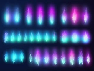 Realistic shining glow northern lights. Vector aurora borealis on black background. Beautiful natural effect for design element.