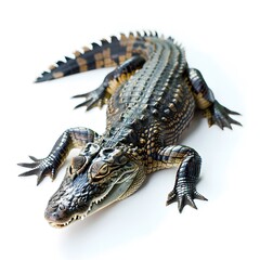 Fototapeta premium Juvenile Caiman Crocodile on White Background