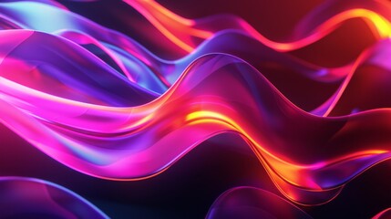 Obraz premium Vibrant abstract neon waves with a flowing, dynamic composition. Colors range from pink and purple to orange, creating a luminous, energetic atmosphere.