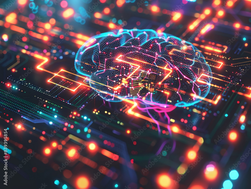 Poster glowing neural network concept highlighting artificial intelligence and advanced technology in a vib