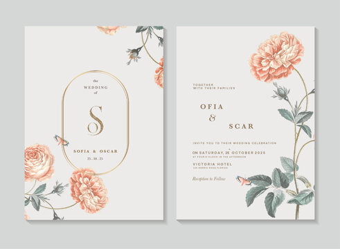 Wedding Invitation Template with Peony