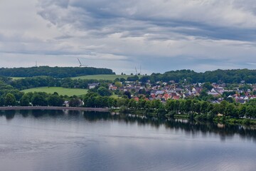 Fototapeta premium view of theof town fromMohne Dam in Möhnesee, Germany