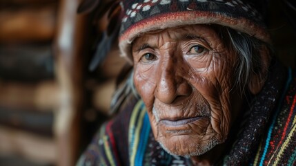 Obraz premium Close-up portrait of an elderly man in traditional clothing
