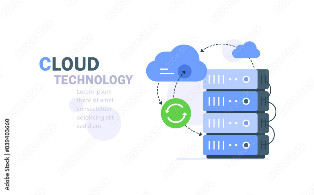 Poster cloud computing concept,cloud server,device data exchange and file synchronization concept