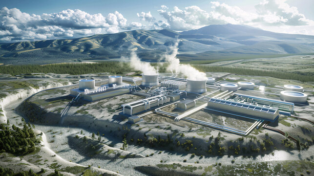 Enhanced geothermal systems: Visualize a geothermal energy plant harnessing the Earths power in a sustainable future