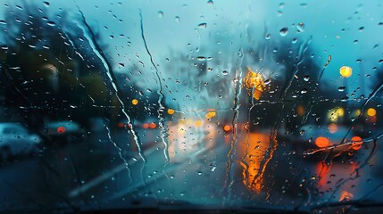 Rainy Roads: Pictures of roads during rainy weather, with wet pavement and raindrops on windshields. 