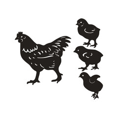 Hen and Chicks vector silhouette illustration.