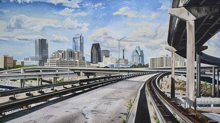 Cityscape Roads: Images of roads with city skylines in the background, showcasing urban infrastructure and architecture.