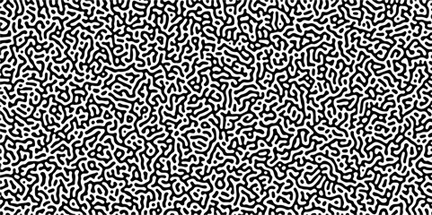 Abstract truing organic wallpaper Turing reaction diffusion monochrome seamless pattern with chaotic motion. Generative algorithm psychedelic background. Reaction-diffusion or truing pattern formation