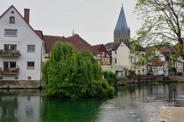 Naklejka premium view of lake and middle age town of soest 
