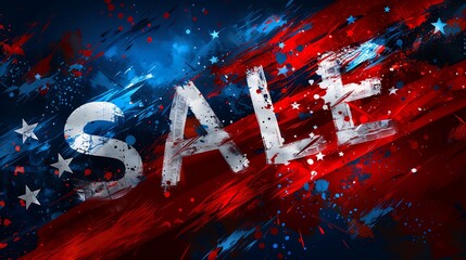 closeup sale sign stars red blue background fourth july tv flowing brush strokes legends tattered clothing butcher huge