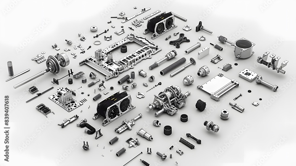 Fototapete an exploded view drawing that shows an assembly of parts separated but arranged to indicate their re