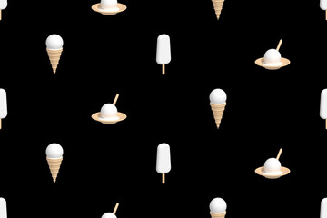 Seamless pattern on the theme of ice cream. Assorted ice cream.