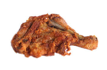 Crispy deep fried chicken leg, isolated on white background. Concept, Favorite delicious food for all. Crispy on outside and tender on inside. Recipe and gourmet. Homemade oily food ,snack or savoury.
