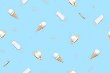 Seamless pattern on the theme of ice cream. Assorted ice cream.