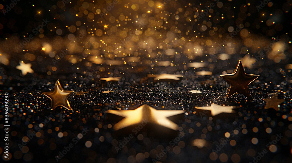 Poster a close up of a star field with gold stars. the stars are arranged in a pattern and appear to be shi