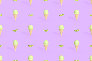 Seamless pattern on the theme of ice cream. Ice cream with kiwi.