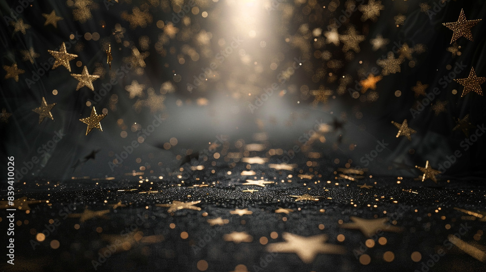 Poster a close up of a star field with gold stars. the stars are arranged in a pattern and appear to be shi