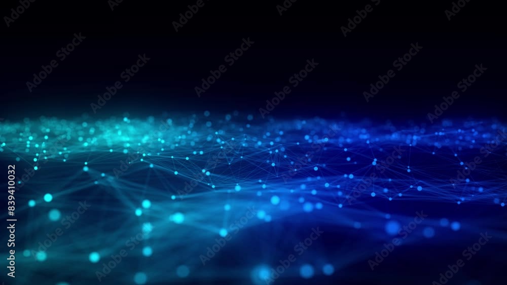 Poster futuristic moving wave. digital background with moving glowing particles and lines. big data visuali