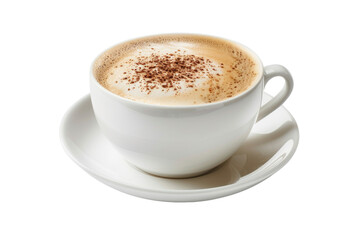 A cup of cappuccino with a sprinkle of cinnamon on top in isolated on transparent background