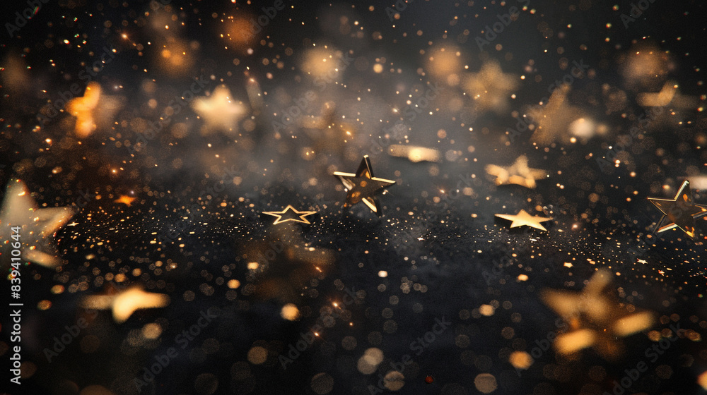Poster a close up of a star field with gold stars. the stars are arranged in a pattern and appear to be shi