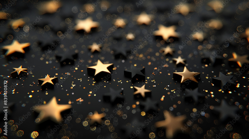 Poster a close up of a star field with gold stars. the stars are arranged in a pattern and appear to be shi
