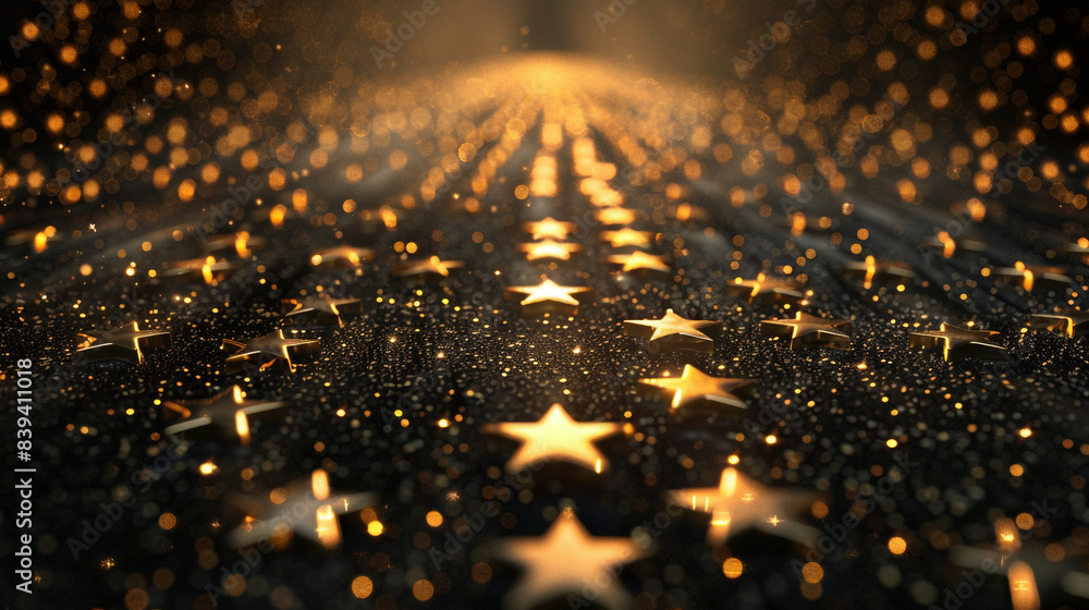 Poster a close up of a star field with gold stars. the stars are arranged in a pattern and appear to be shi