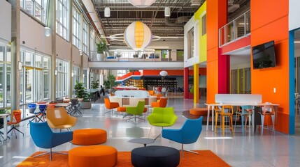 An image featuring an innovation hub, showcasing vibrant and high-tech design in a setting of a tech incubator, emphasizing creativity and collaboration. --ar 16:9 