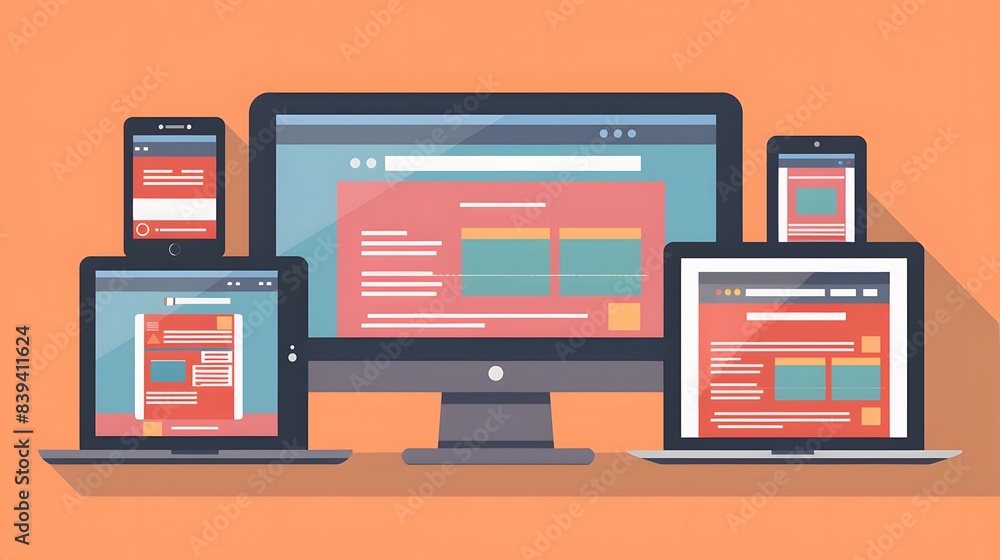 Poster a website layout adapting seamlessly across various devices and screen sizes, showcasing the princip