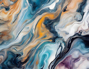Obraz premium Currents of translucent hues, snaking metallic swirls, and foamy sprays of color shape the landscape of these free-flowing textures. Natural luxury abstract fluid art painting in alcohol ink technique
