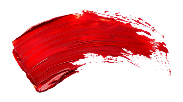 red paint brush stroke isolated on transparent background, brush stroke cut out