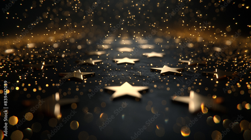 Poster a close up of a star field with gold stars. the stars are arranged in a pattern and appear to be shi