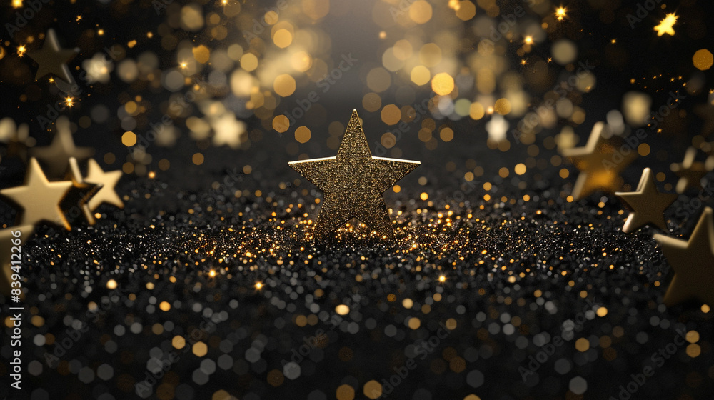 Poster a close up of a star field with gold stars. the stars are arranged in a pattern and appear to be shi