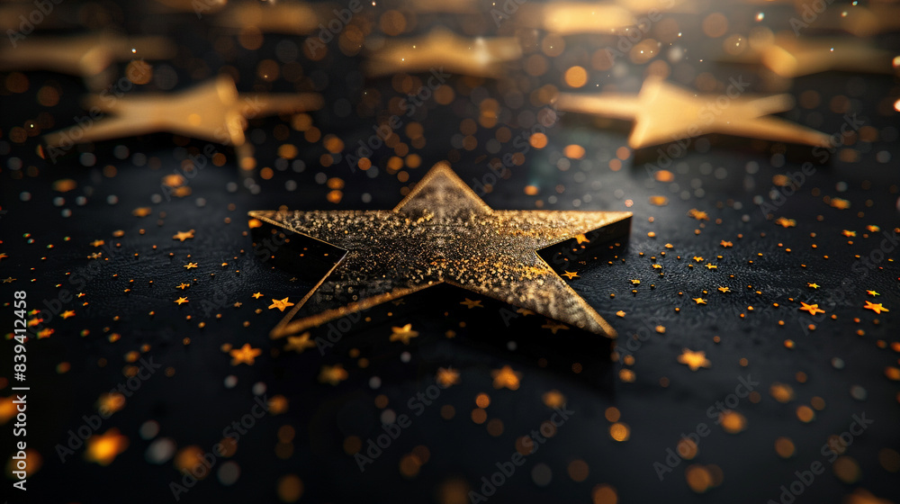 Poster a close up of a star field with gold stars. the stars are arranged in a pattern and appear to be shi