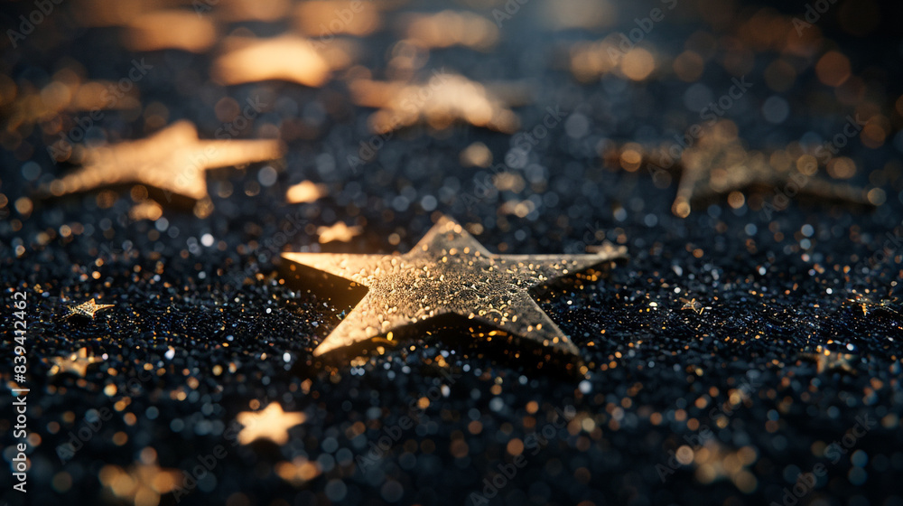 Poster a close up of a star field with gold stars. the stars are arranged in a pattern and appear to be shi