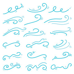 Water line freehand handwritten doodle set