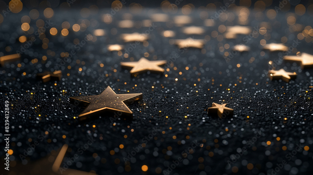 Poster a close up of a star field with gold stars. the stars are arranged in a pattern and appear to be shi