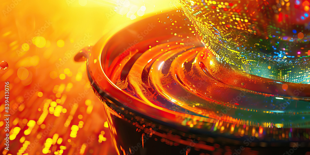 Poster the cauldron of code: a bubbling pot of colorful code, swirling around a witch's cauldron. (orange)
