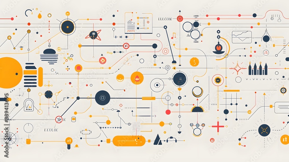 Poster a complex system represented in a schematic diagram, showcasing the relationships between components