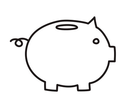 recommend clip art: Doodle piggy bank icon or logo, hand drawn with thin black line. Png clipart isolated on transparent background