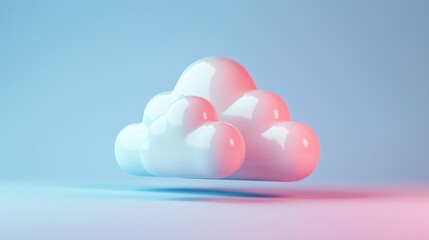Abstract 3D rendering of a glossy cloud on a gradient blue and pink background, symbolizing technology and creativity. 3D Illustration.