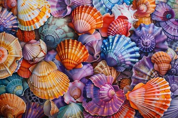 Vvarious Colorful Seashells On  Background