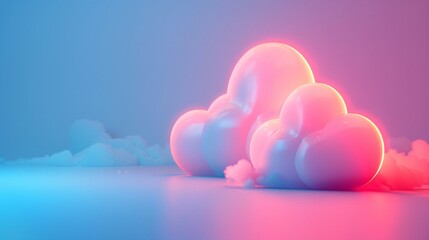Dreamy, vibrant digital art of glowing clouds in pink and blue hues. Perfect for creative projects, backgrounds, and abstract designs. 3D Illustration.