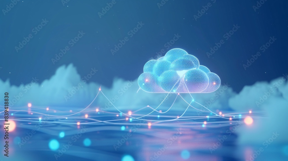 Poster futuristic cloud computing concept background with data connection points and glowing blue network l