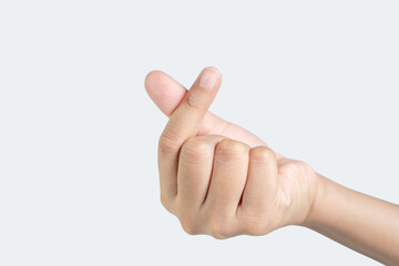 Mini heart hand isolated on white background.Sign finger can be used for the love world or valentine concept.