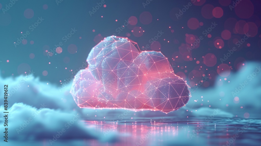 Poster futuristic digital cloud with a glowing network structure, symbolizing cloud computing and data tech