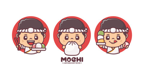 Mochi chef cartoon mascot, with different poses and expressions, vector illustration for culinary industry