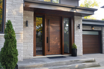 Modern Wooden Front Double Door With Sidelights